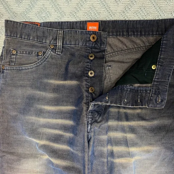 Hugo Boss Men's 34 X 32 Button Fly Corduroy Straight Leg Blue